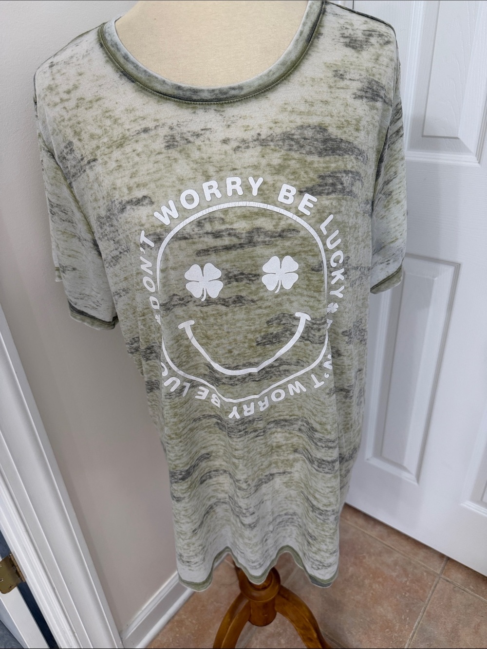Lucky Brand Camo Don't Worry Be Lucky Tee